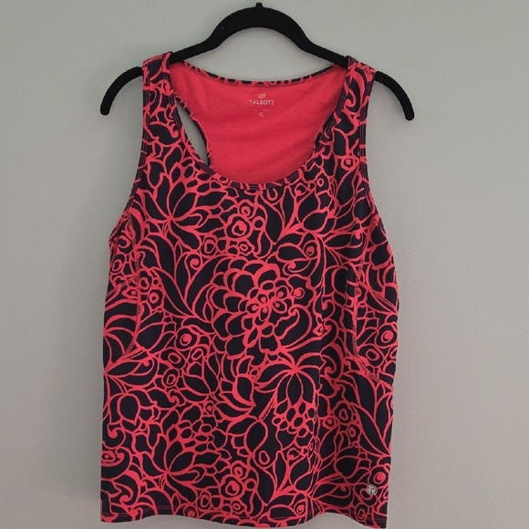 Talbots Tank Top With Razer Back Built-in Bra Size XL Black And Coral - Picture 1 of 7